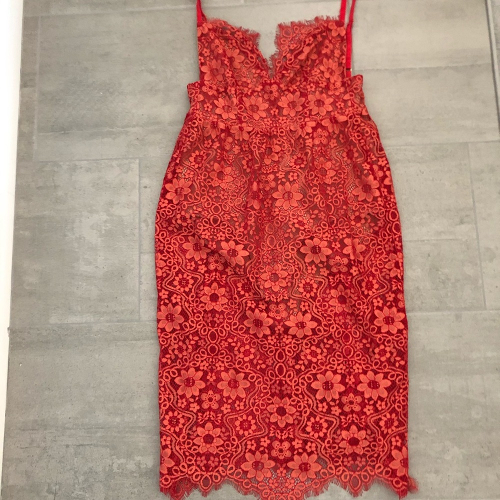 For Love and Lemons Red Sheer Lace Dress